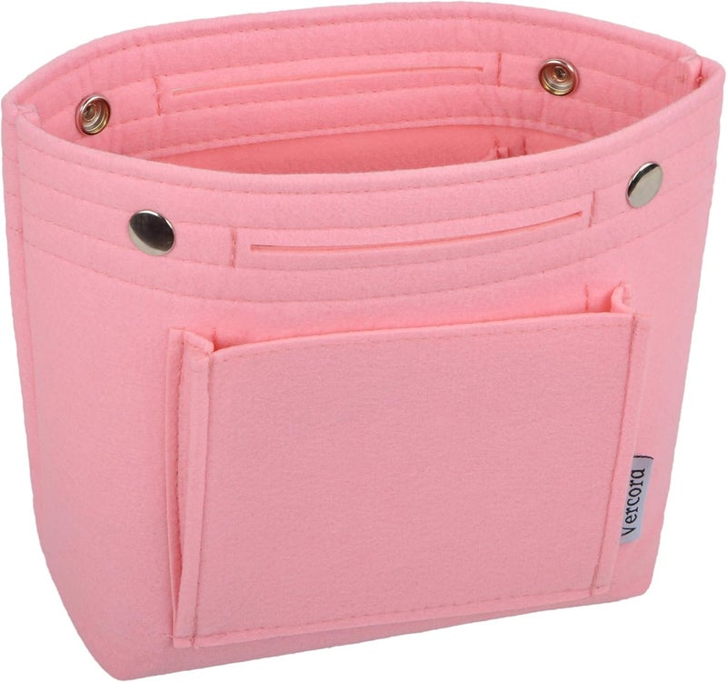 Vercord Mini Slim Small Felt Purse Organizer Insert Inside Handbag Tote Pocketbook for Women Pink - Image 1